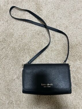 kate spade Black Leather Crossbody Bag with Gold Logo